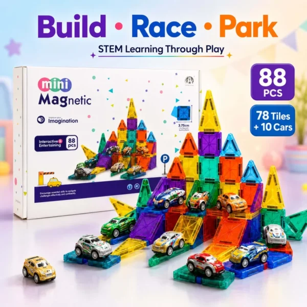 magnetic_tiles_car_parking_1 Magnetic Tile Car Building Set - 88 pieces